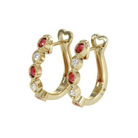 0.21&nbsp;Ct.Tw.Total Carat Weight Ruby and Natural Diamond Pave Earrings, 18K Yellow Gold Image