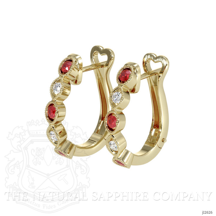 0.21 Ct.Tw. Ruby and Natural Diamond Pave Earrings, 18K Yellow Gold