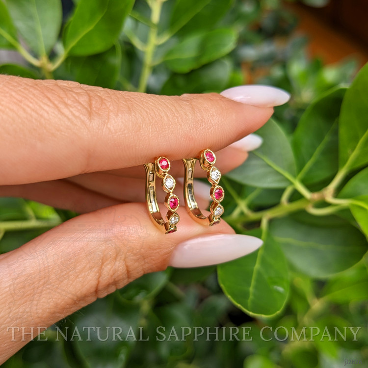 0.21 Ct.Tw. Ruby and Natural Diamond Pave Earrings, 18K Yellow Gold
