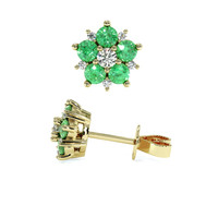 0.61&nbsp;Ct.Tw.Total Carat Weight Emerald and Natural Diamond Studs Earrings, 18K Yellow Gold Image