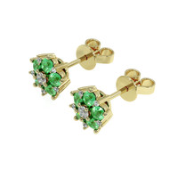 0.61&nbsp;Ct.Tw.Total Carat Weight Emerald and Natural Diamond Studs Earrings, 18K Yellow Gold Image
