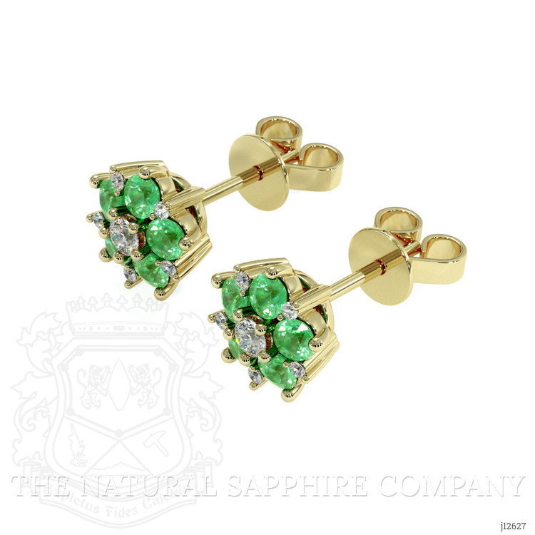 0.61 Ct.Tw. Emerald and Natural Diamond Studs Earrings, 18K Yellow Gold