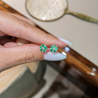 0.61&nbsp;Ct.Tw.Total Carat Weight Emerald and Natural Diamond Studs Earrings, 18K Yellow Gold Life Style