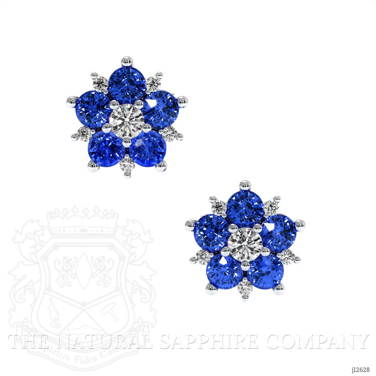 0.66 Ct.Tw. Blue Sapphire and Natural Diamond Studs Earrings, 14K White Gold