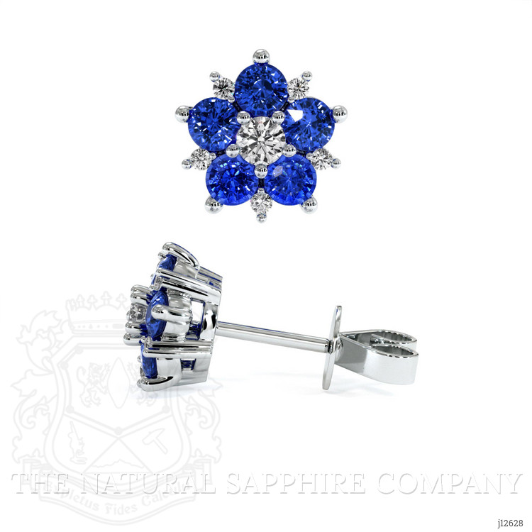 0.66 Ct.Tw. Blue Sapphire and Natural Diamond Studs Earrings, 14K White Gold