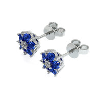 0.66&nbsp;Ct.Tw.Total Carat Weight Blue Sapphire and Natural Diamond Studs Earrings, 14K White Gold Image