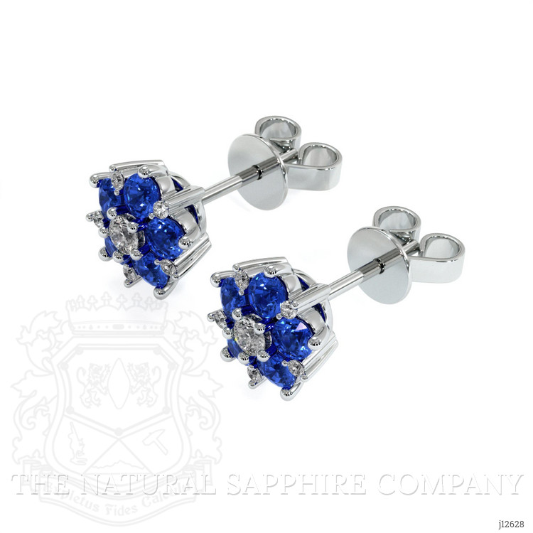 0.66 Ct.Tw. Blue Sapphire and Natural Diamond Studs Earrings, 14K White Gold