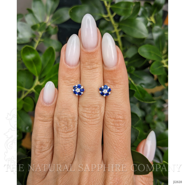 0.66 Ct.Tw. Blue Sapphire and Natural Diamond Studs Earrings, 14K White Gold