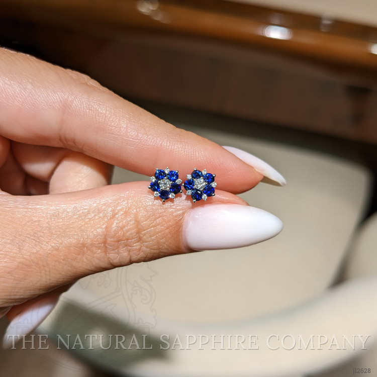 0.66 Ct.Tw. Blue Sapphire and Natural Diamond Studs Earrings, 14K White Gold