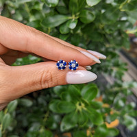 0.66&nbsp;Ct.Tw.Total Carat Weight Blue Sapphire and Natural Diamond Studs Earrings, 14K White Gold Life Style