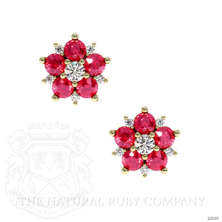 0.71 Ct.Tw. Ruby and Natural Diamond Studs Earrings, 18K Yellow Gold