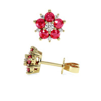 0.71&nbsp;Ct.Tw.Total Carat Weight Ruby and Natural Diamond Studs Earrings, 18K Yellow Gold Image