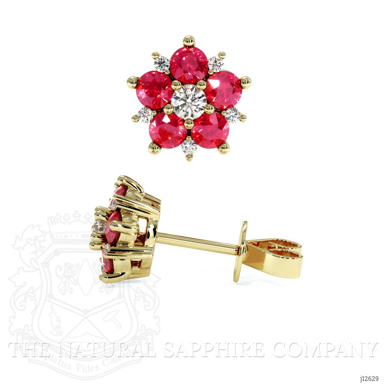 0.71 Ct.Tw. Ruby and Natural Diamond Studs Earrings, 18K Yellow Gold