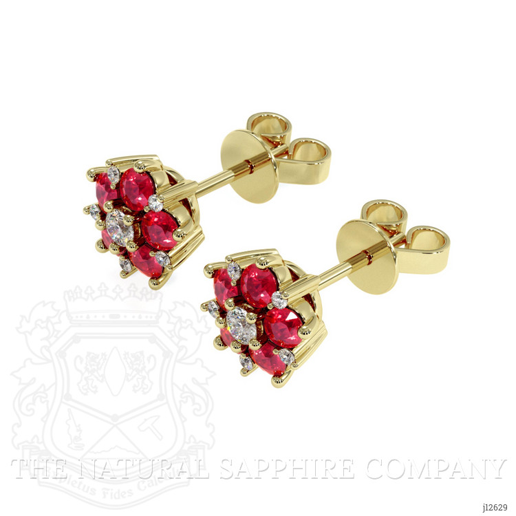 0.71 Ct.Tw. Ruby and Natural Diamond Studs Earrings, 18K Yellow Gold