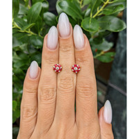0.71&nbsp;Ct.Tw.Total Carat Weight Ruby and Natural Diamond Studs Earrings, 18K Yellow Gold Life Style