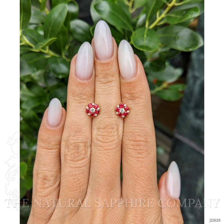 0.71 Ct.Tw. Ruby and Natural Diamond Studs Earrings, 18K Yellow Gold