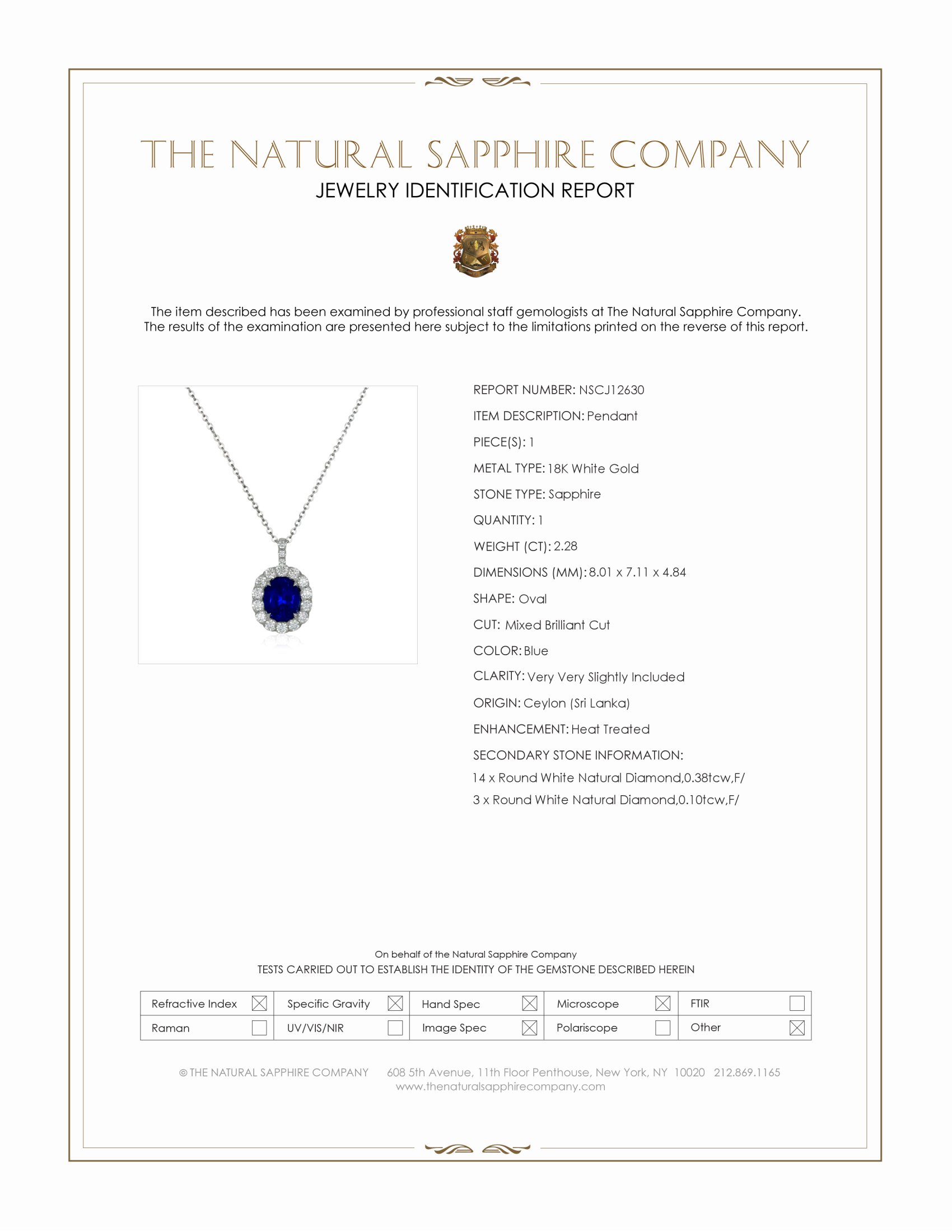 2.28 Ct. Blue Sapphire and Natural Diamond Pave Pendant, 18K White Gold