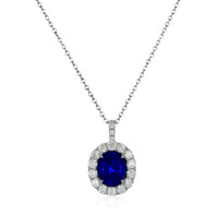 2.28 Ct. Blue Sapphire and Natural Diamond Pave Pendant, 18K White Gold Video