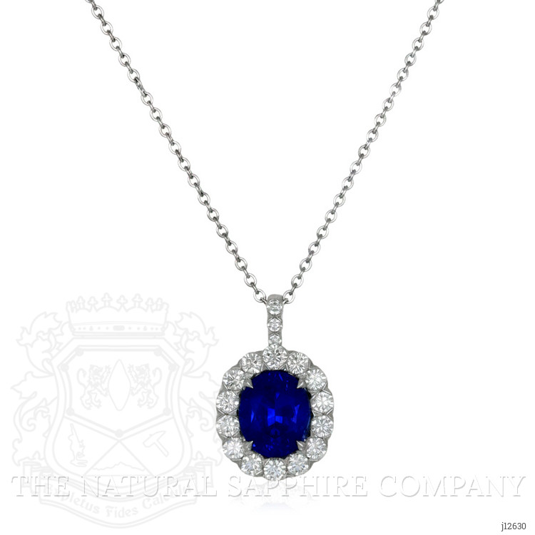2.28 Ct. Blue Sapphire and Natural Diamond Pave Pendant, 18K White Gold