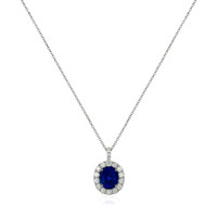 2.28 Ct. Blue Sapphire and Natural Diamond Pave Pendant, 18K White Gold Image