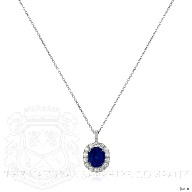 2.28 Ct. Blue Sapphire and Natural Diamond Pave Pendant, 18K White Gold