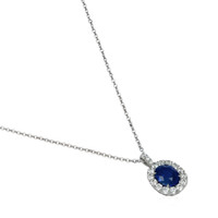 2.28 Ct. Blue Sapphire and Natural Diamond Pave Pendant, 18K White Gold Image