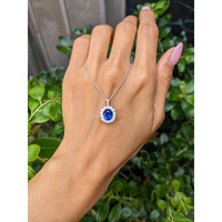 2.28 Ct. Blue Sapphire and Natural Diamond Pave Pendant, 18K White Gold Life Style