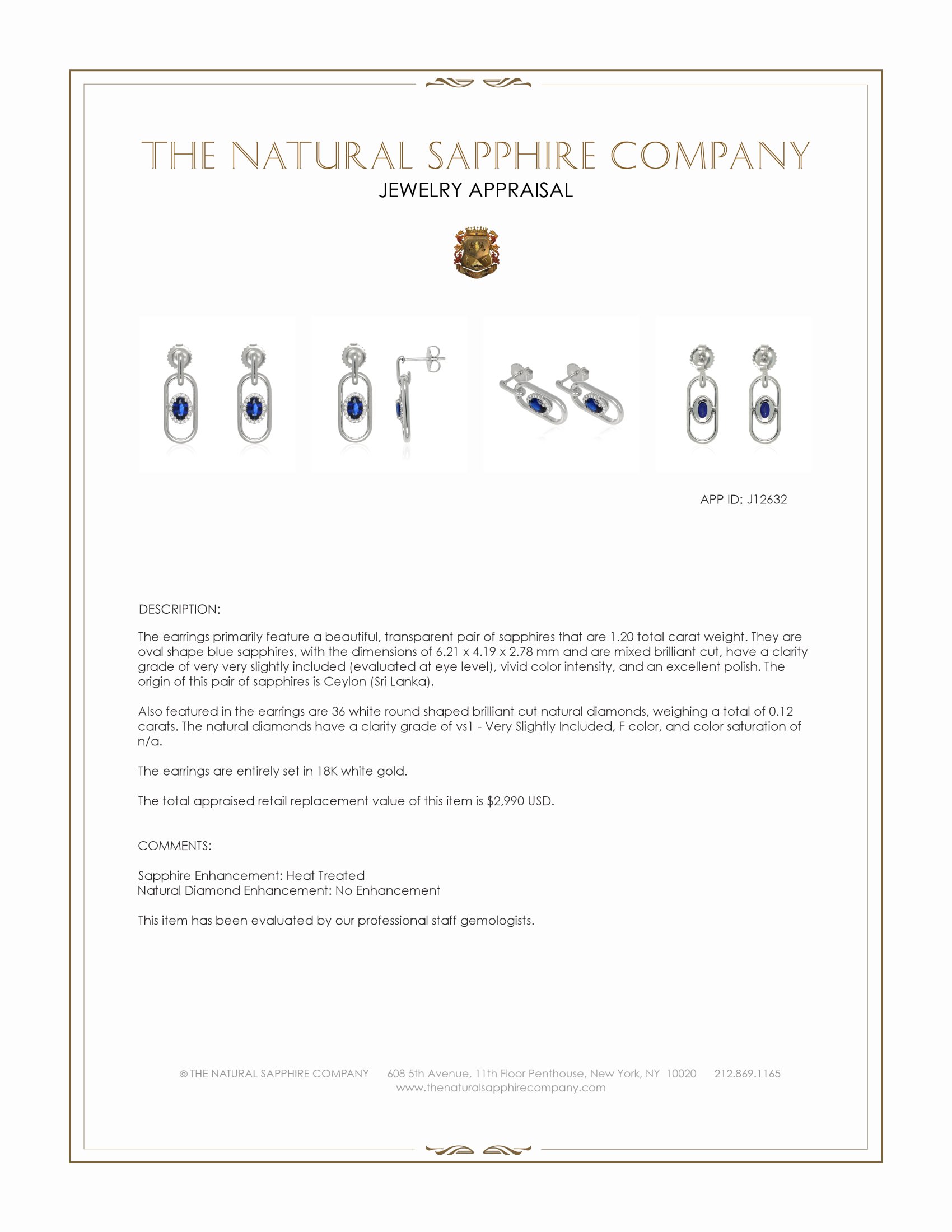 1.20 Ct.Tw. Blue Sapphire and Natural Diamond Studs Earrings, 18K White Gold