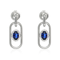 1.20&nbsp;Ct.Tw.Total Carat Weight Blue Sapphire and Natural Diamond Studs Earrings, 18K White Gold Video
