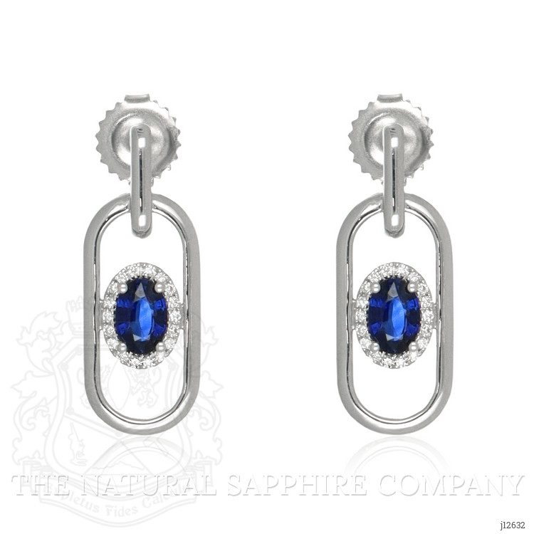 1.20 Ct.Tw. Blue Sapphire and Natural Diamond Studs Earrings, 18K White Gold
