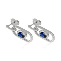 1.20&nbsp;Ct.Tw.Total Carat Weight Blue Sapphire and Natural Diamond Studs Earrings, 18K White Gold Image