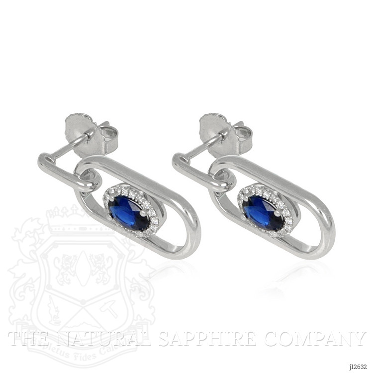1.20 Ct.Tw. Blue Sapphire and Natural Diamond Studs Earrings, 18K White Gold