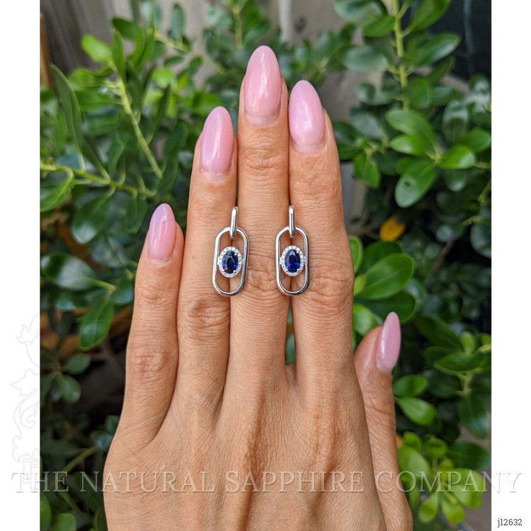 1.20 Ct.Tw. Blue Sapphire and Natural Diamond Studs Earrings, 18K White Gold