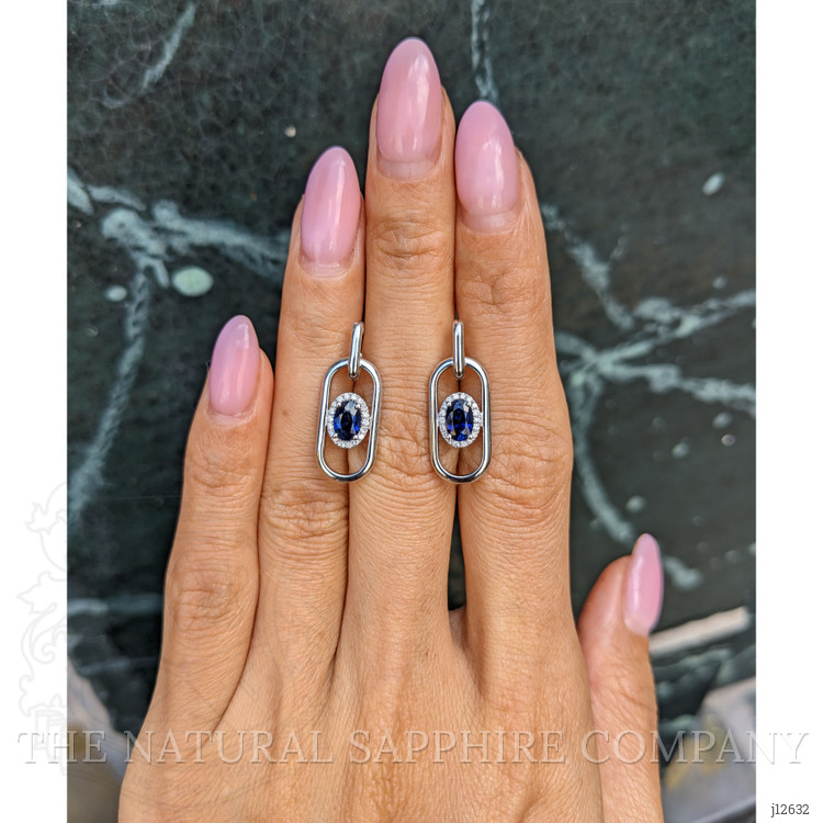 1.20 Ct.Tw. Blue Sapphire and Natural Diamond Studs Earrings, 18K White Gold
