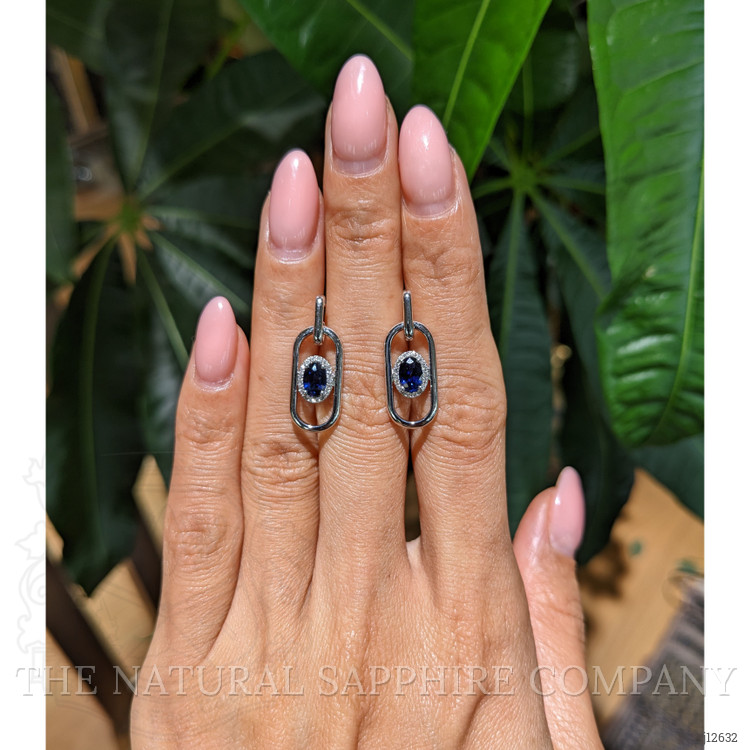 1.20 Ct.Tw. Blue Sapphire and Natural Diamond Studs Earrings, 18K White Gold