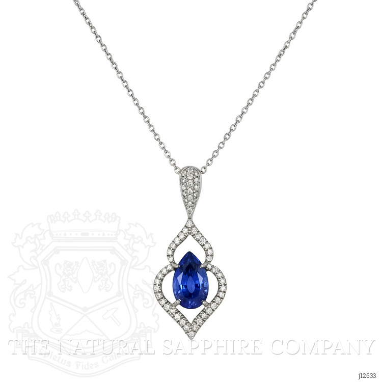 2.43 Ct. Blue Sapphire and Natural Diamond Pave Pendant, 18K White Gold