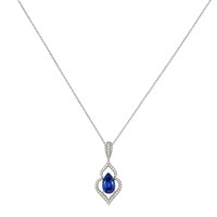 2.43 Ct. Blue Sapphire and Natural Diamond Pave Pendant, 18K White Gold Image