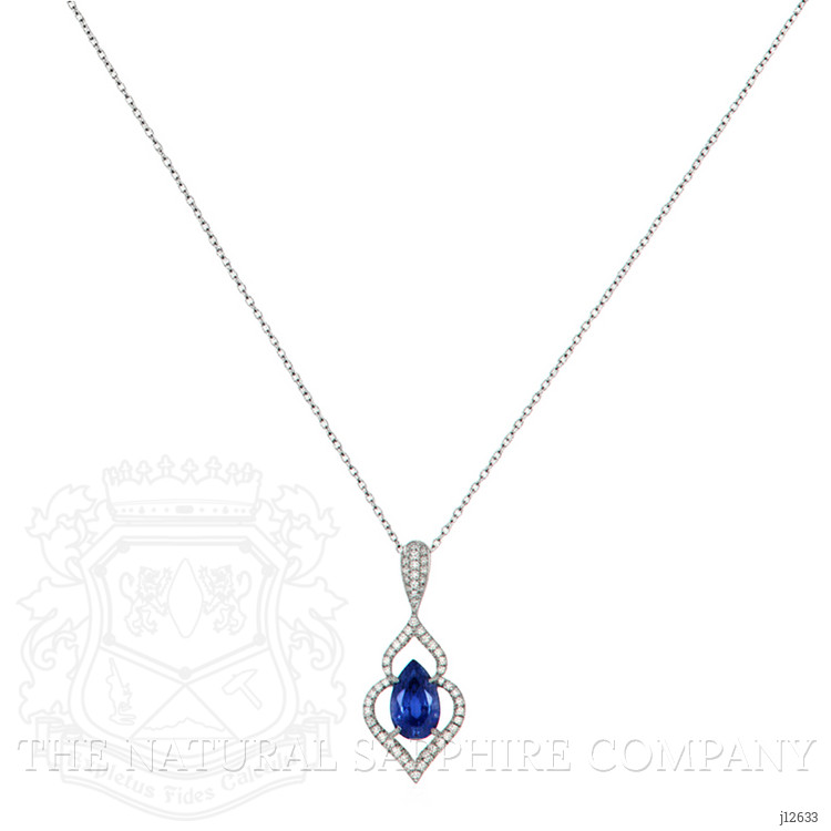 2.43 Ct. Blue Sapphire and Natural Diamond Pave Pendant, 18K White Gold