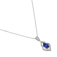 2.43 Ct. Blue Sapphire and Natural Diamond Pave Pendant, 18K White Gold Image