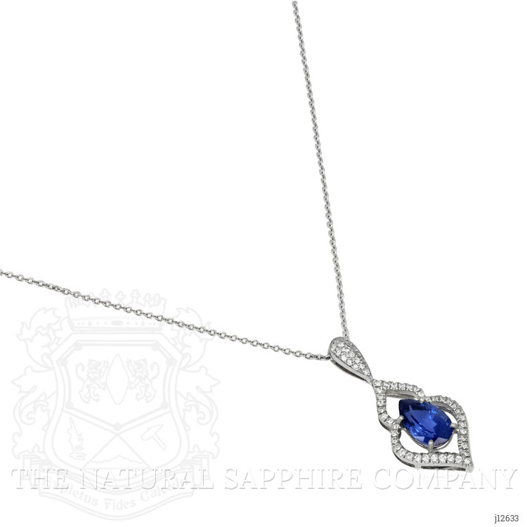 2.43 Ct. Blue Sapphire and Natural Diamond Pave Pendant, 18K White Gold