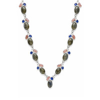 34.19 Ct.Tw. Kyanite, Rose Quartz and Labradorite Silver necklace