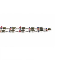 34.19 Ct.Tw.Total Carat Weight Multi Color Labradorite, Pink Rose Quartz and Blue Kyanite Bezel Necklace, Silver Image