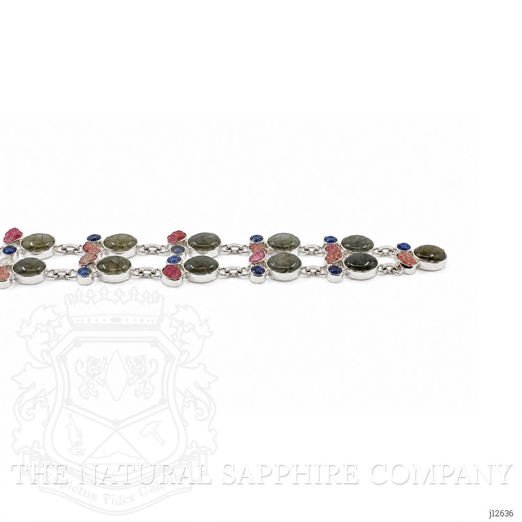 34.19 Ct.Tw. Multi Color Labradorite, Pink Rose Quartz and Blue Kyanite Bezel Necklace, Silver