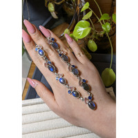 34.19 Ct.Tw.Total Carat Weight Multi Color Labradorite, Pink Rose Quartz and Blue Kyanite Bezel Necklace, Silver Life Style