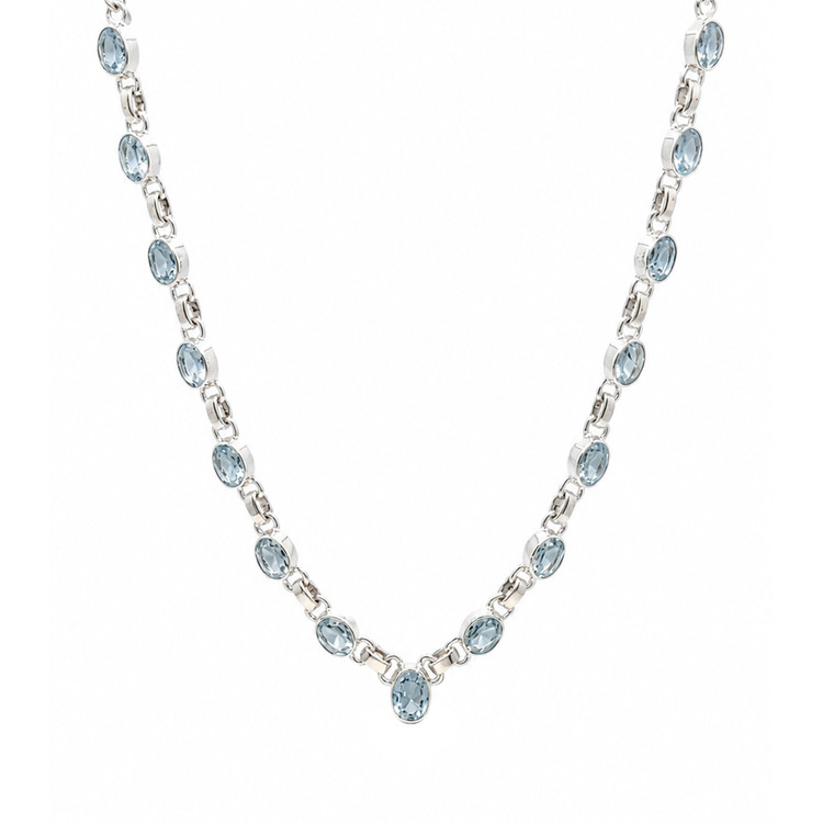 0.65 Ct. Blue Aquamarine and Sky Blue Aquamarine Bezel Necklace, Silver