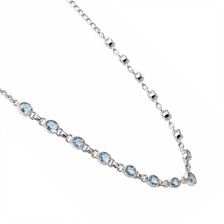 0.65 Ct. Blue Aquamarine and Sky Blue Aquamarine Bezel Necklace, Silver