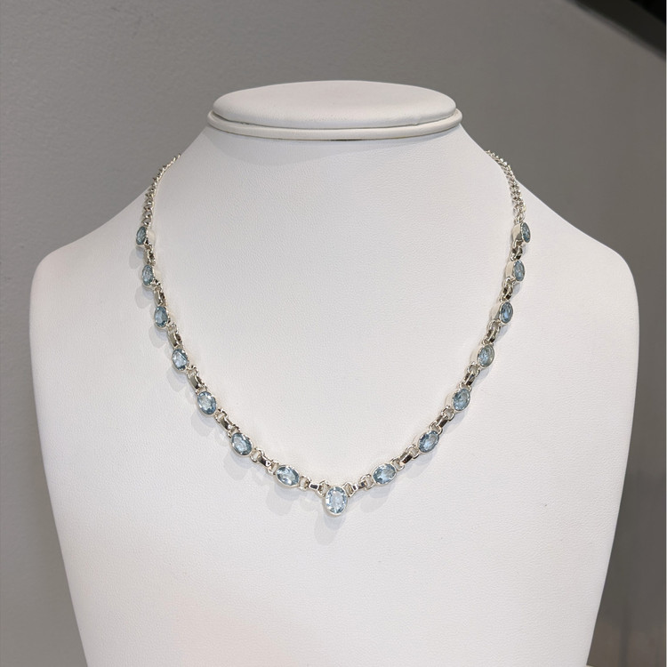 0.65 Ct. Blue Aquamarine and Sky Blue Aquamarine Bezel Necklace, Silver