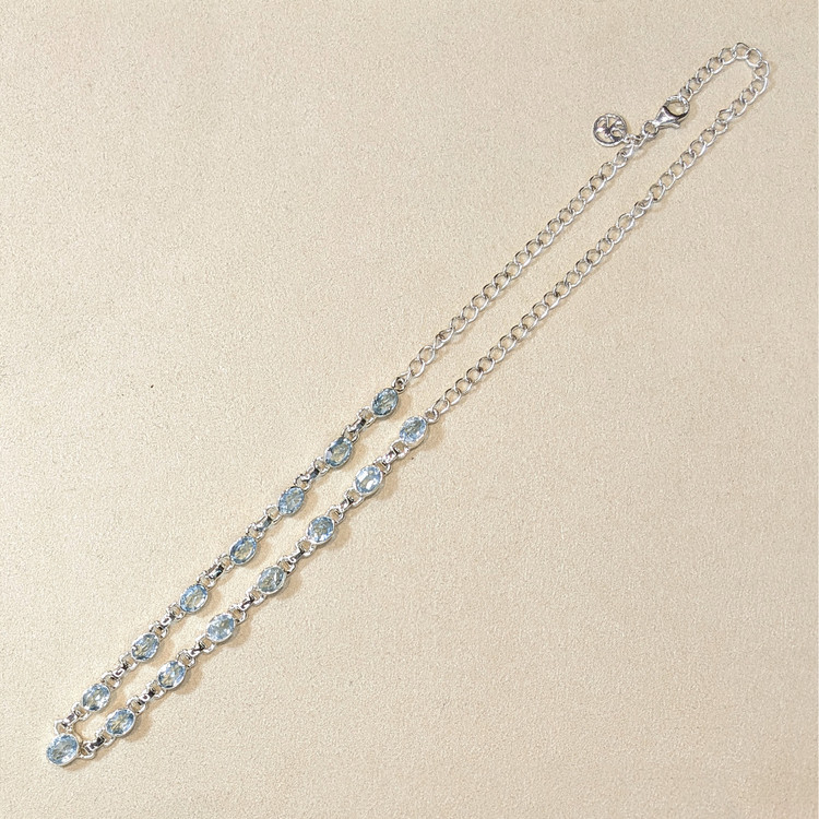 0.65 Ct. Blue Aquamarine and Sky Blue Aquamarine Bezel Necklace, Silver