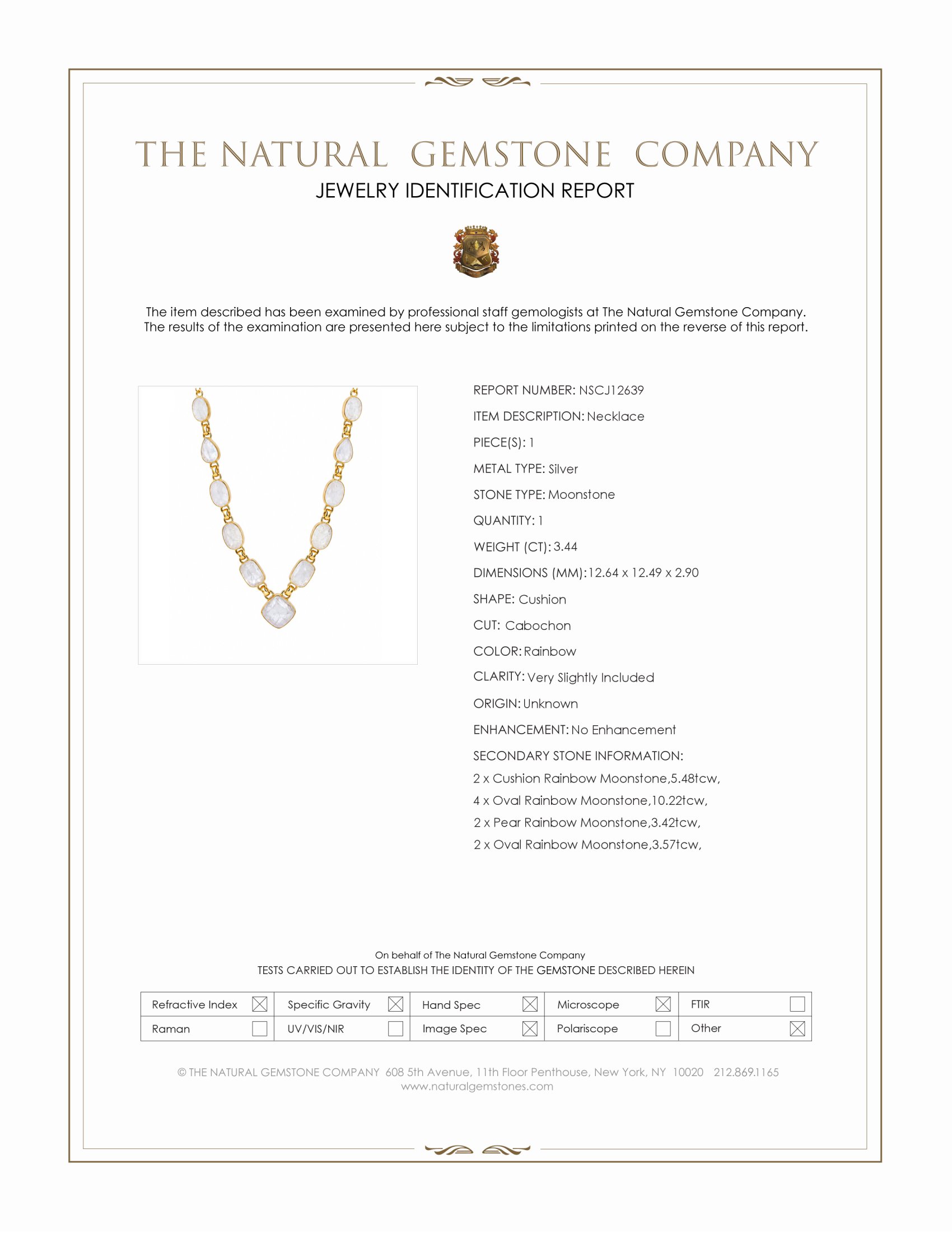 3.44 Ct. Rainbow Moonstone Bezel Necklace, Silver