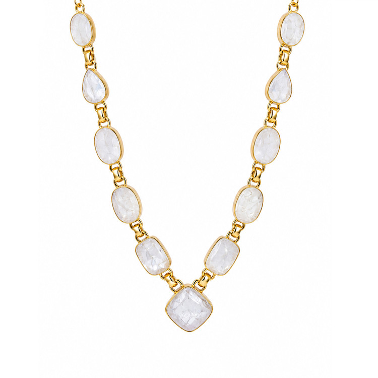 3.44 Ct. Rainbow Moonstone Bezel Necklace, Silver